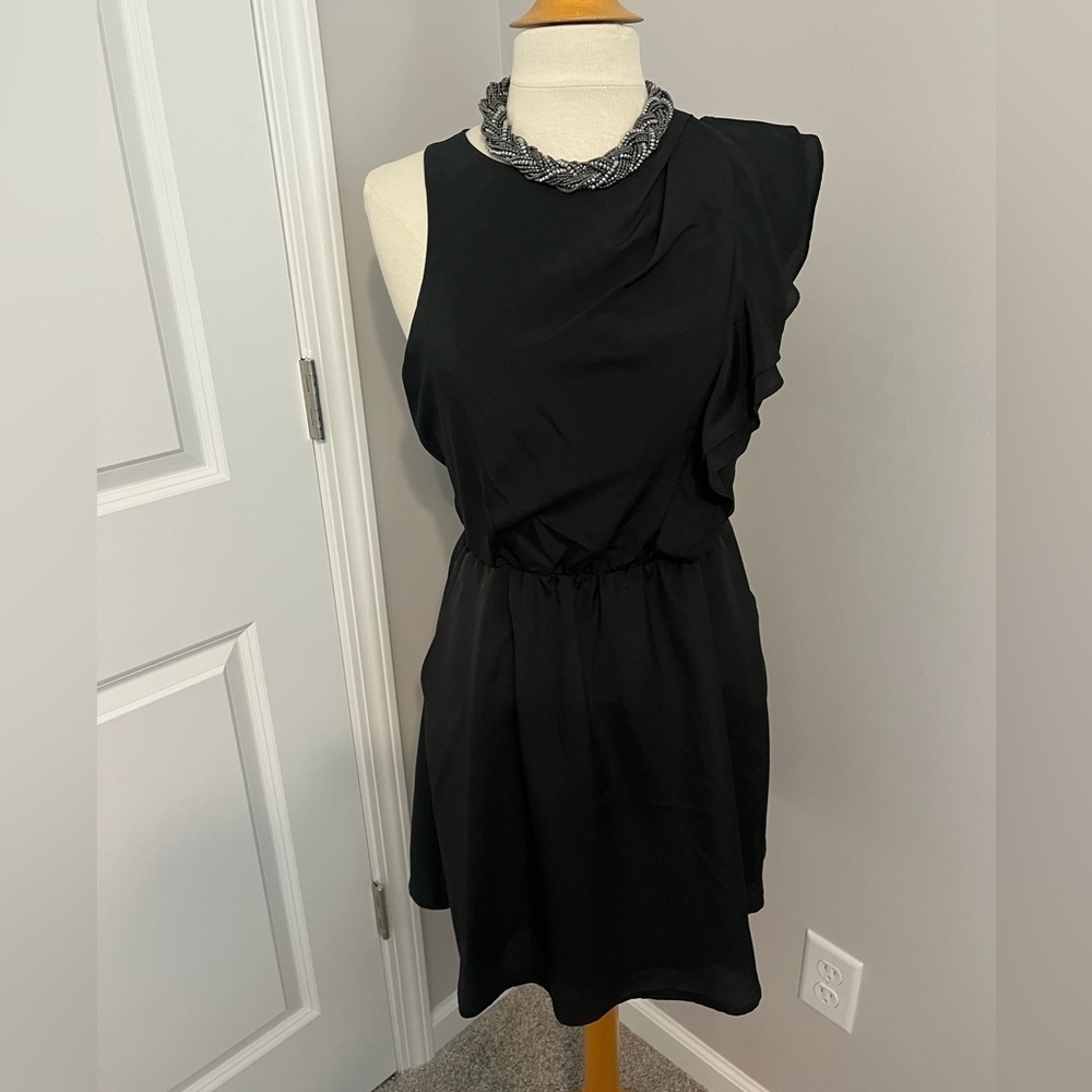 BCBGeneration Black One-Shoulder Ruffle Waist Dress